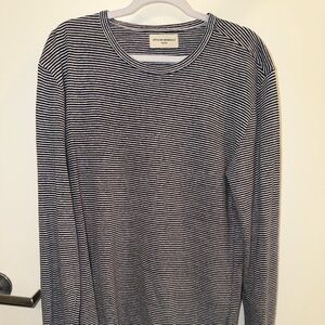 Officine Generale Navy and White Striped Long Sleeve Shirt